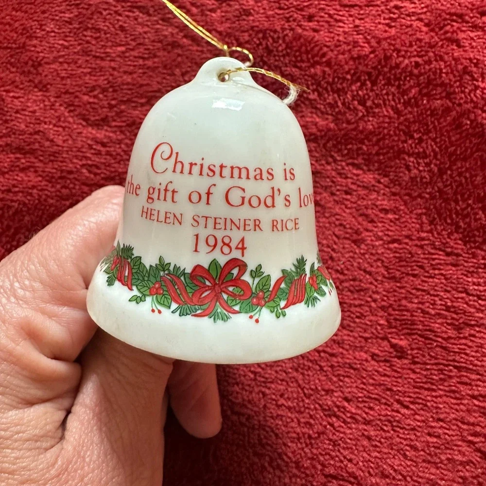 Helen Steiner Rice 1984 Christmas Bell Ornament White Ceramic God's Love Vintage